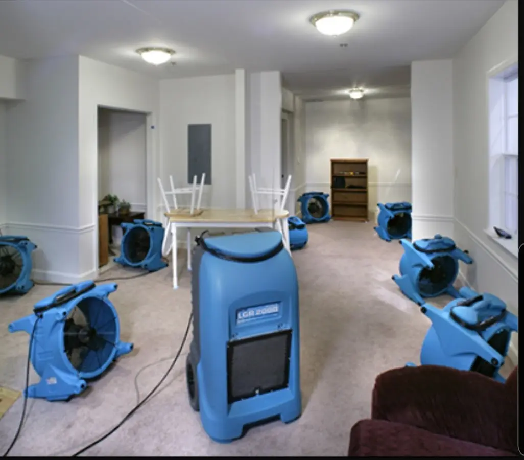 Air movers and dehumidifier setup for Water Extraction & Removal in Peterborough